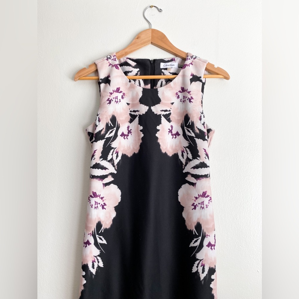 🌸Calvin Klein Sheath Career Formal Floral Bodycon Sleeveless Dress Pink Black 6 - Picture 6 of 11